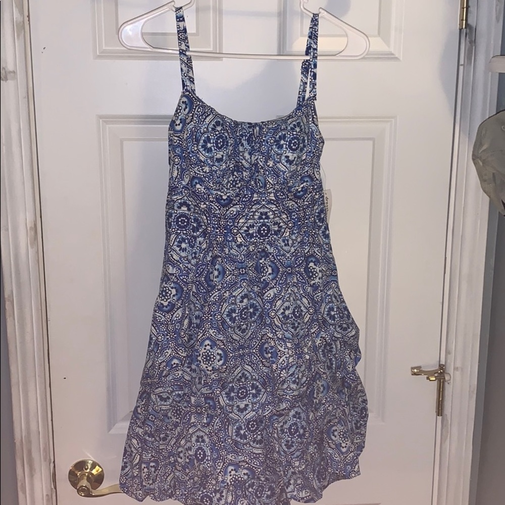 Blue Patterned Fit and Flare Dress